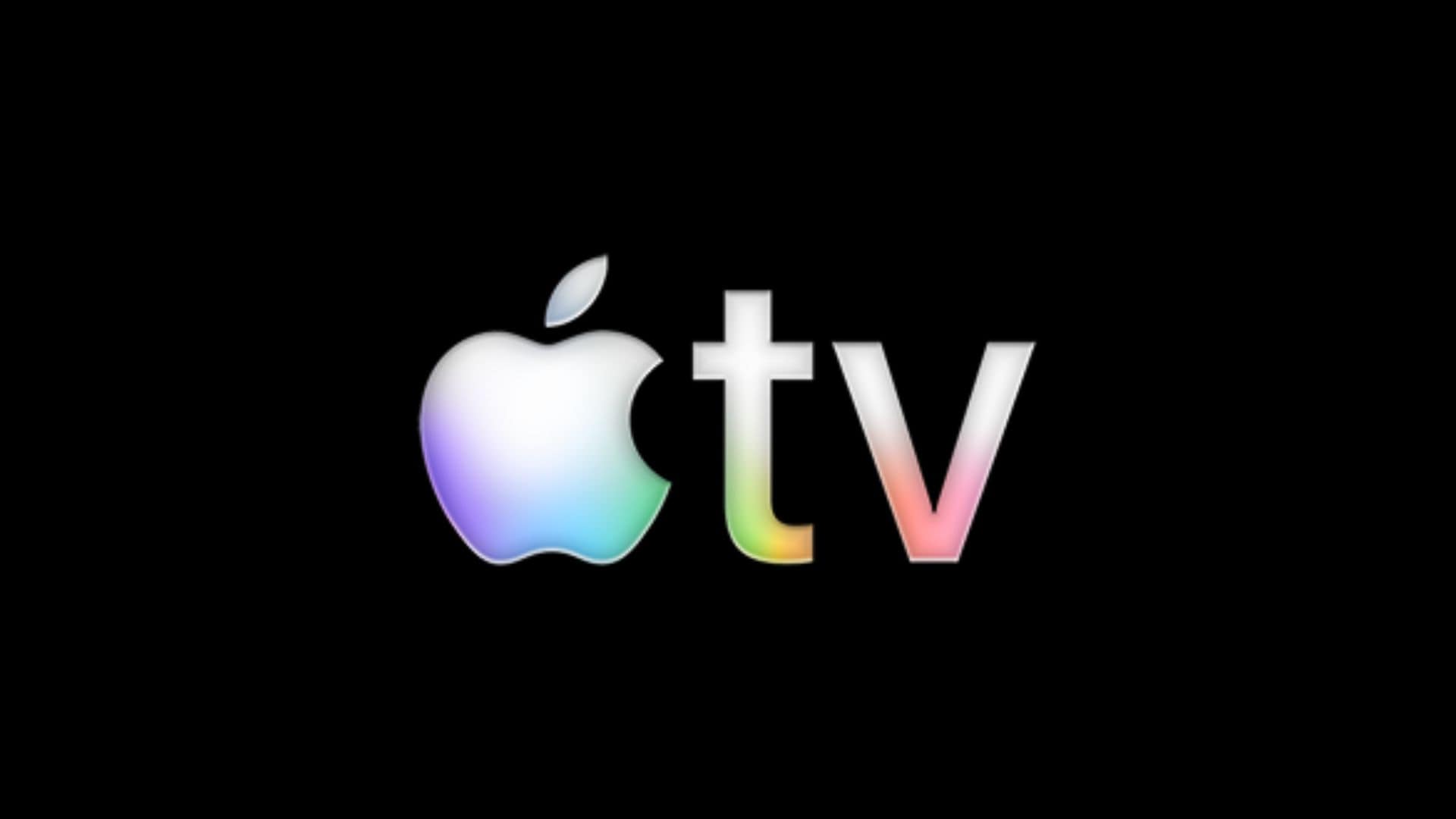 Apple TV logo with a colourful gradient on a black background.