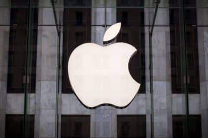 Apple logo on a building facade