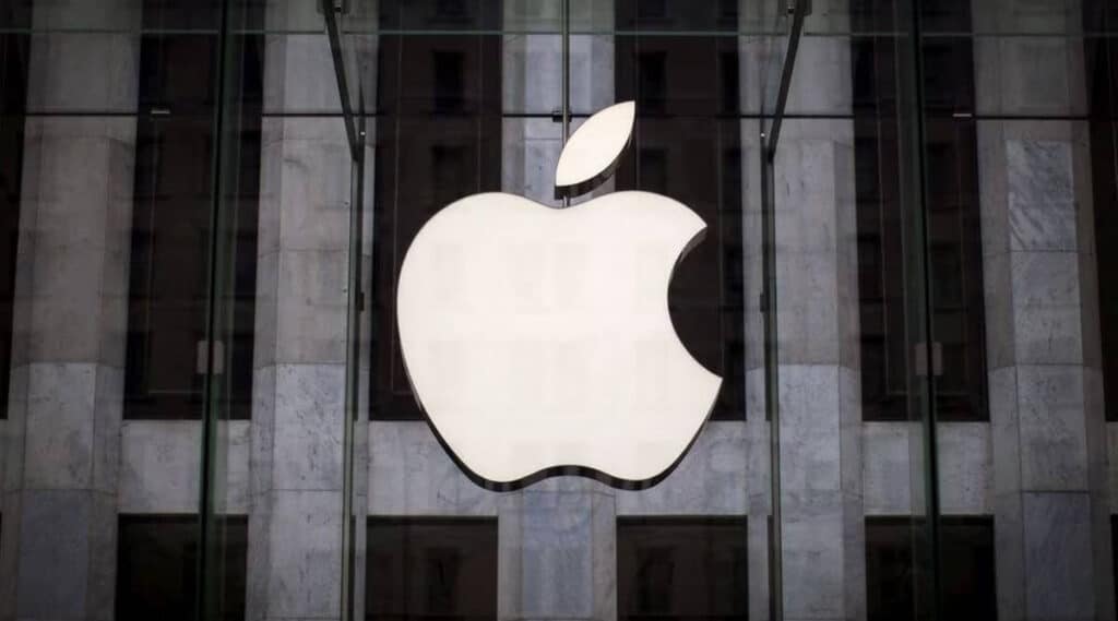 Apple logo on a building facade