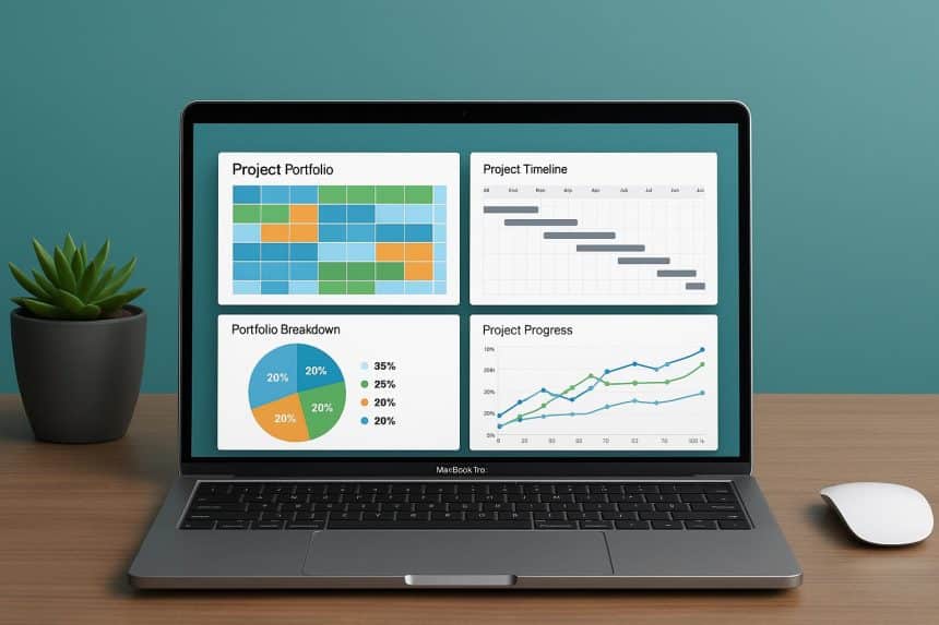 Mac project portfolio management software options displayed on MacBook and iMac screens