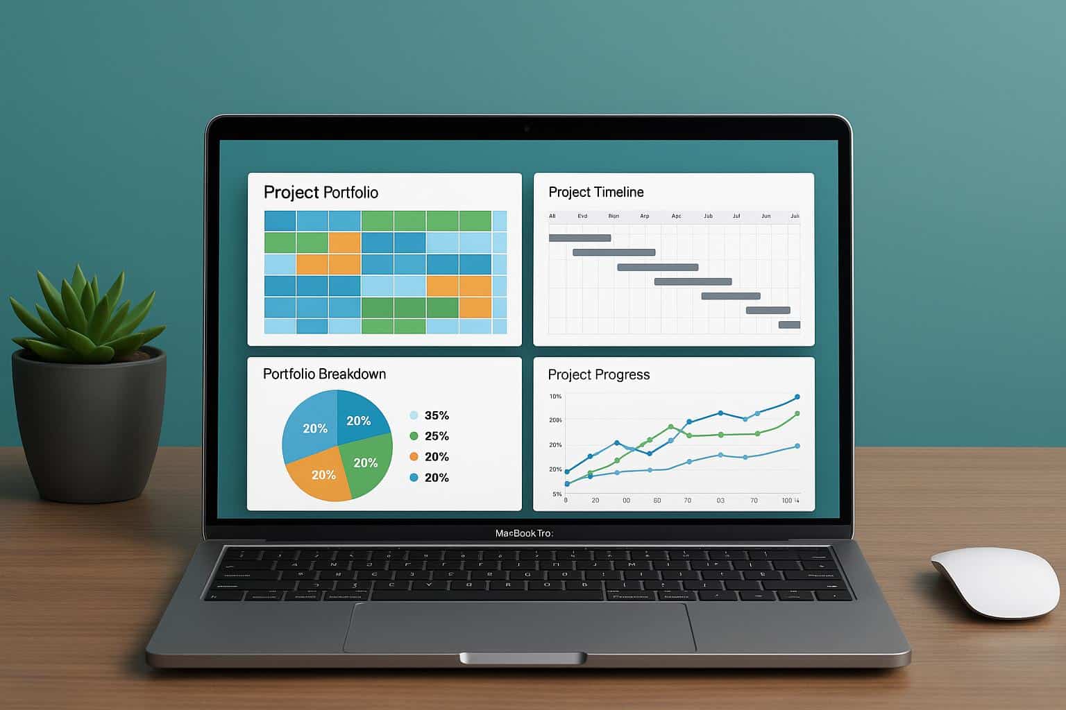 Mac project portfolio management software options displayed on MacBook and iMac screens
