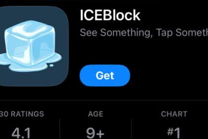 Screenshot of the ICEBlock app listing on the App Store showing its ice cube icon and download button.