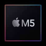 Apple M5 chip logo on a dark background.