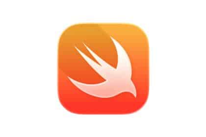 The Swift programming language logo with a gradient orange and yellow background.