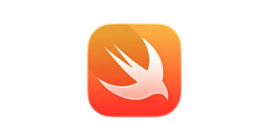 The Swift programming language logo with a gradient orange and yellow background.