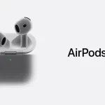 AirPods 4 earbuds in an open charging case on a white background.