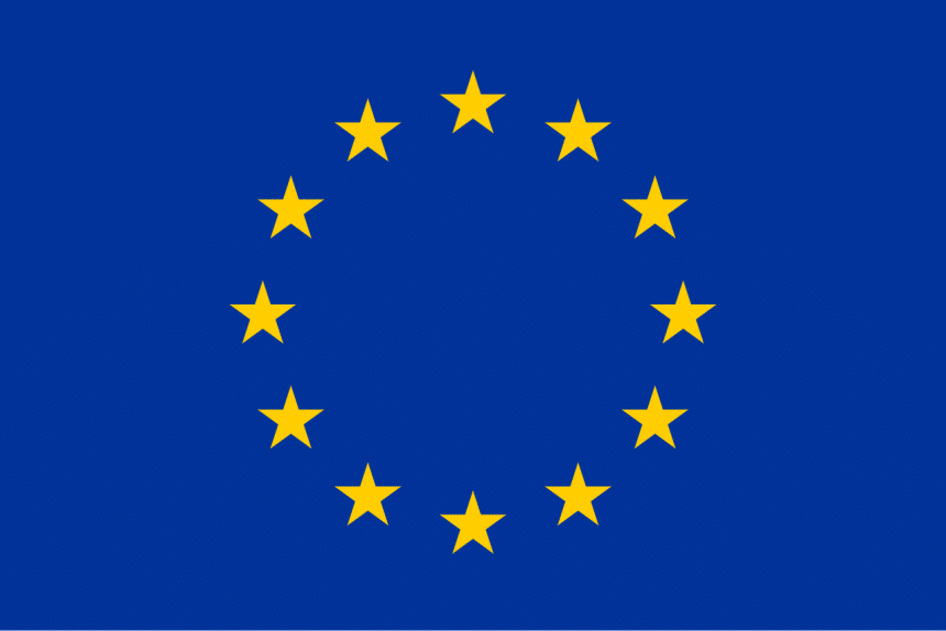 European Union flag with twelve gold stars on a blue background.