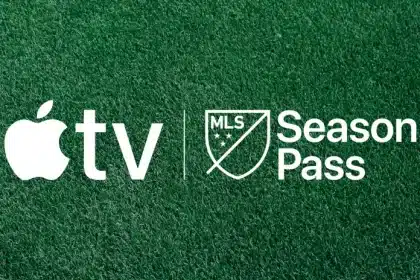 Apple TV and MLS Season Pass logos on a grass background.