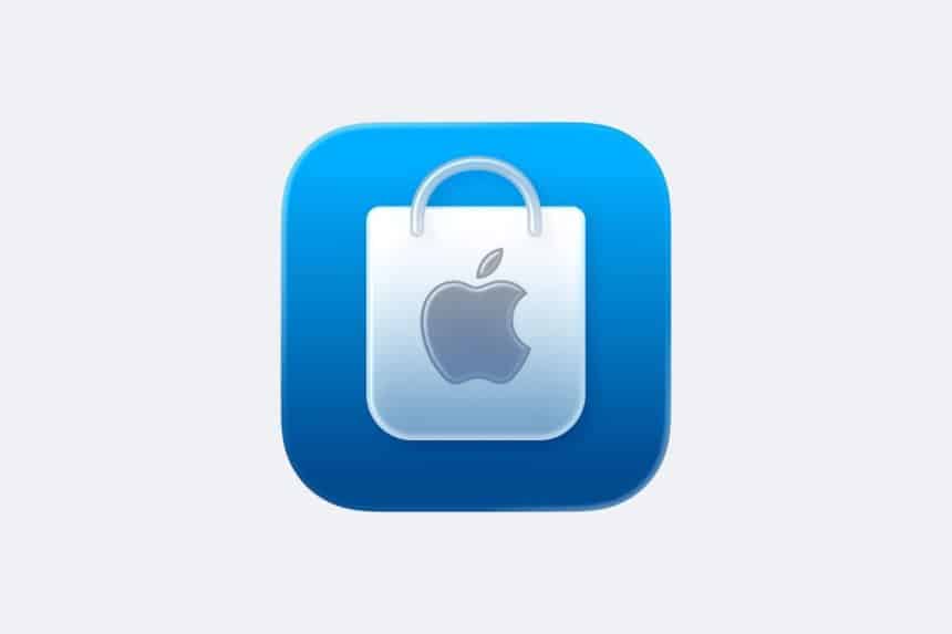 New Apple Store app icon with a blue Liquid Glass design.