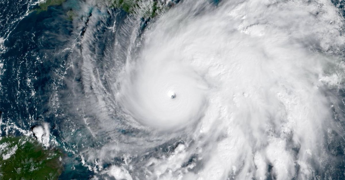 Satellite view of Hurricane Melissa swirling over the Caribbean Sea.