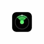 Apple’s Find My app icon with a green radar on a black background.