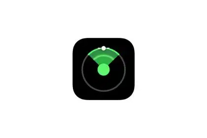 Apple’s Find My app icon with a green radar on a black background.