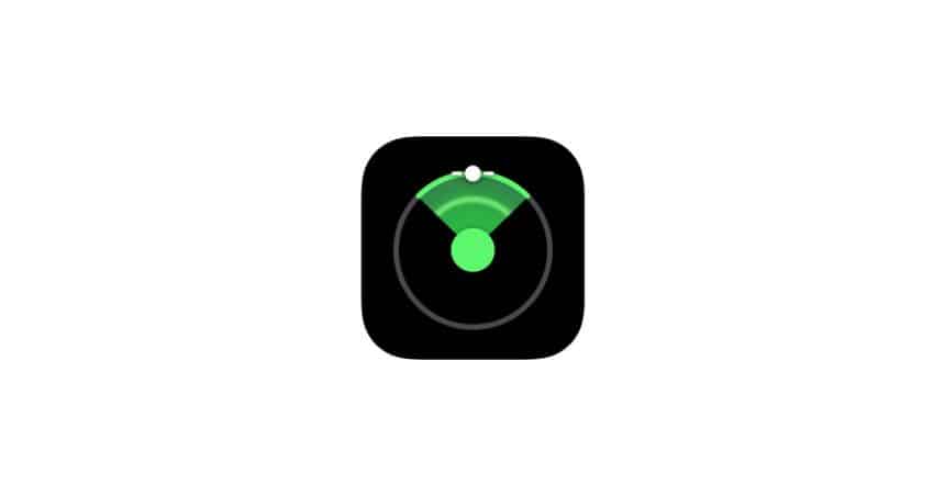 Apple’s Find My app icon with a green radar on a black background.