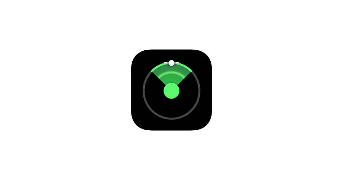 Apple’s Find My app icon with a green radar on a black background.