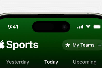 iPhone showing the Apple Sports app interface at the top of the screen.