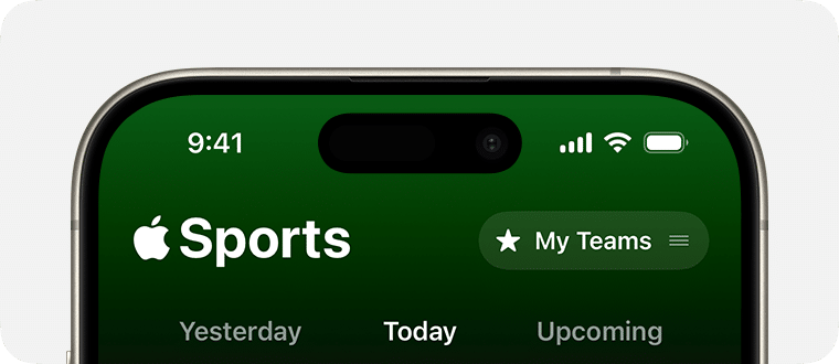 iPhone showing the Apple Sports app interface at the top of the screen.