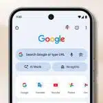Google Chrome mobile screen showing the new AI Mode button next to the search bar.