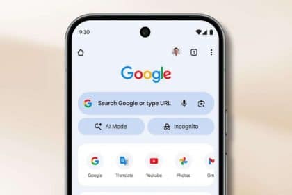 Google Chrome mobile screen showing the new AI Mode button next to the search bar.