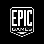 Epic Games logo in white on a black background.