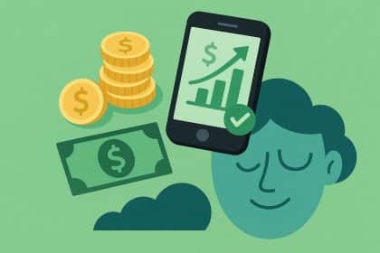 App store finance tools dashboard displaying graphs and charts for managing money anxiety