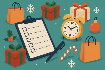 Holiday shopping with bags and gifts, illustrating tips to avoid seasonal rush and crowds