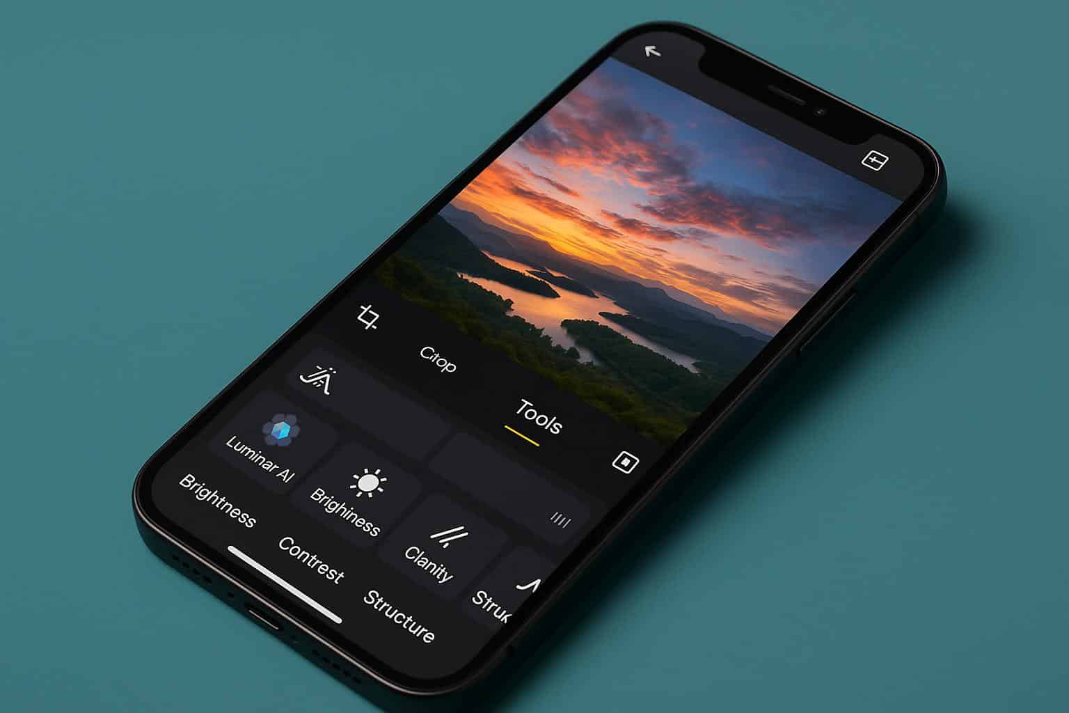 Luminar mobile app interface showcasing editing tools and photo enhancement features