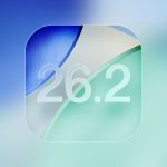 iOS 26.2 logo with blue and green gradient background.