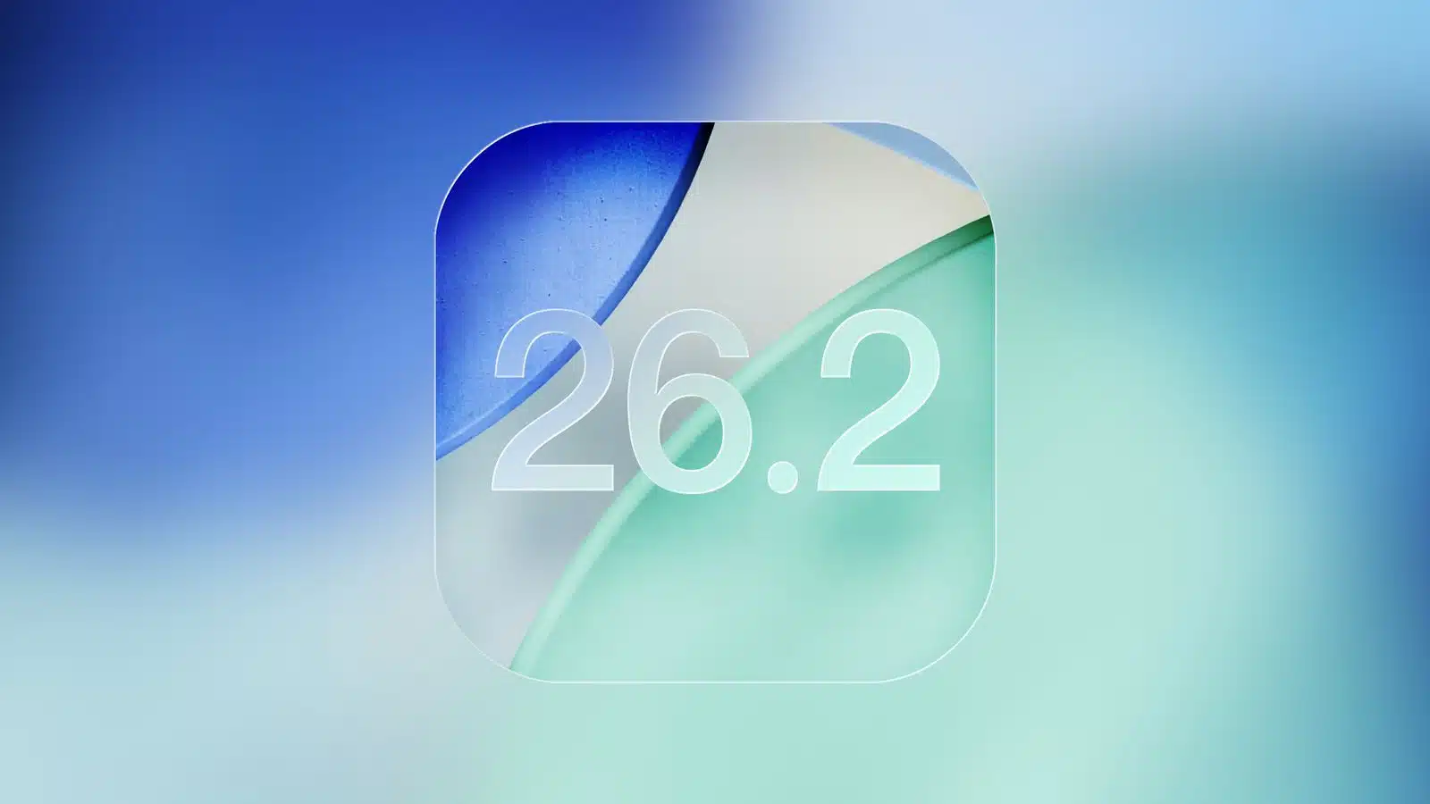 iOS 26.2 logo with blue and green gradient background.