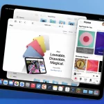 An iPad screen showing multiple apps open in Slide Over multitasking mode.