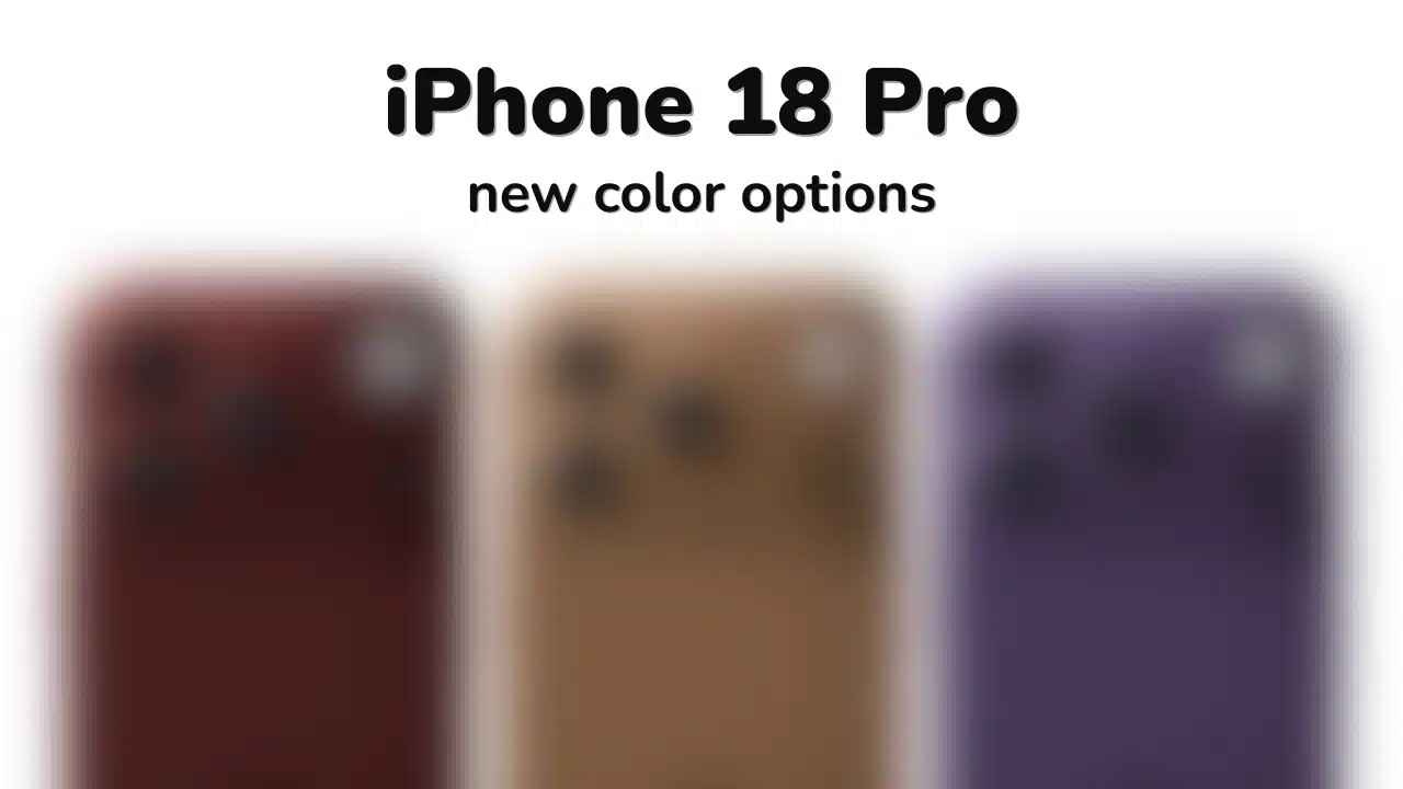Image showing blurred iPhone 18 Pro models in burgundy, coffee, and purple colour options.