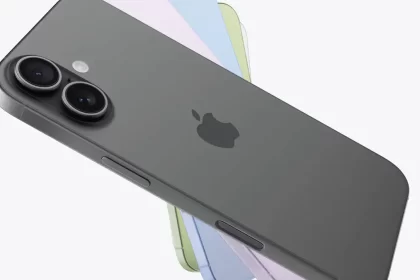 Back view of a black iPhone with dual cameras.