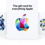 Apple Gift Cards with colourful Apple logo designs.