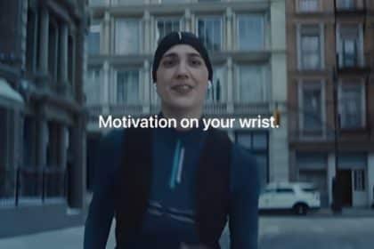 Runner wearing an Apple Watch with the text “Motivation on your wrist.”