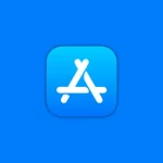 Apple App Store logo on a blue background.