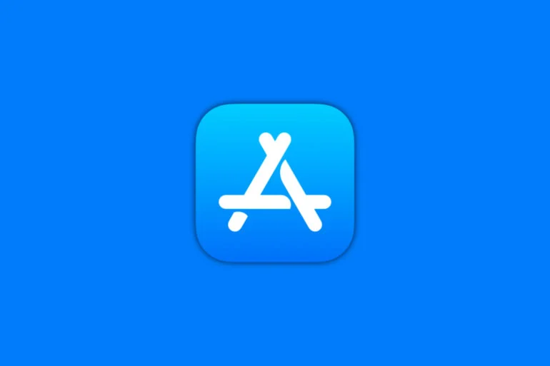 Apple App Store logo on a blue background.
