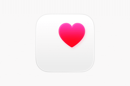Apple Health app icon with a pink heart on a white background.