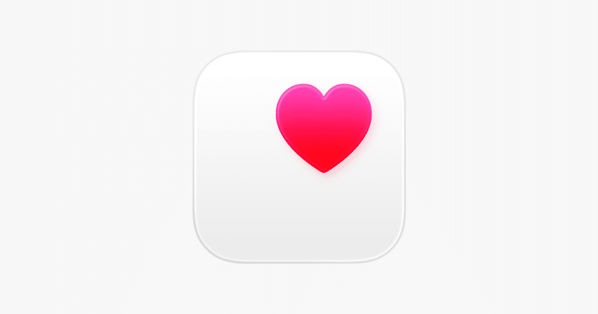 Apple Health app icon with a pink heart on a white background.