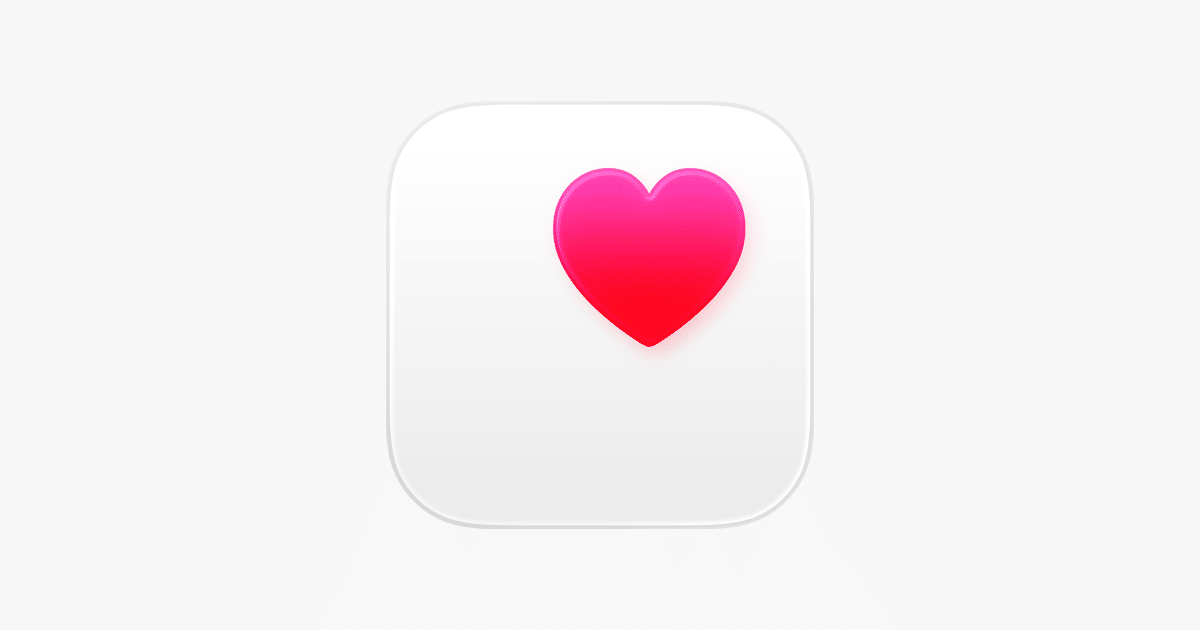 Apple Health app icon with a pink heart on a white background.