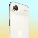 Rear view of an iPhone with a single camera on a gradient background.