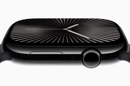 Close-up of an Apple Watch showing its display and side buttons.