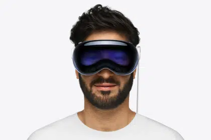 Person wearing an Apple Vision Pro headset.