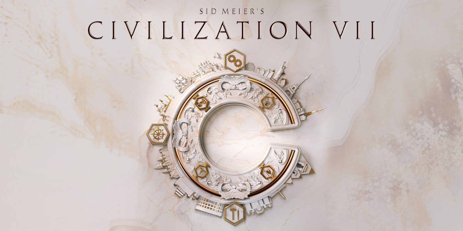 Civilization VII title artwork with a decorative letter C emblem.