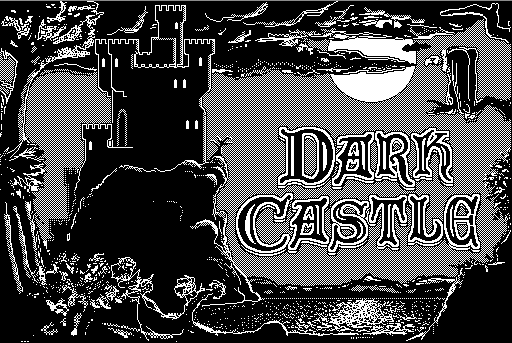 Dark Castle game title screen in black and white.