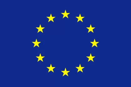 European Union flag with yellow stars on a blue background.