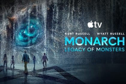 Monarch: Legacy of Monsters Season 2 poster featuring a giant monster eye and four characters walking forward.