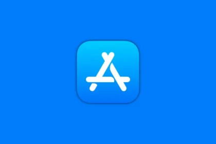 Apple App Store logo on a blue background.
