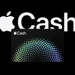 Apple Cash logo with a digital Apple Cash card on a black background.