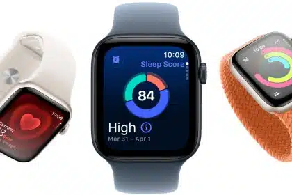 Apple Watch SE 3 shown in multiple colours with fitness and sleep tracking screens.
