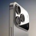 Close-up of the iPhone 17 Pro camera module on the back of the phone.