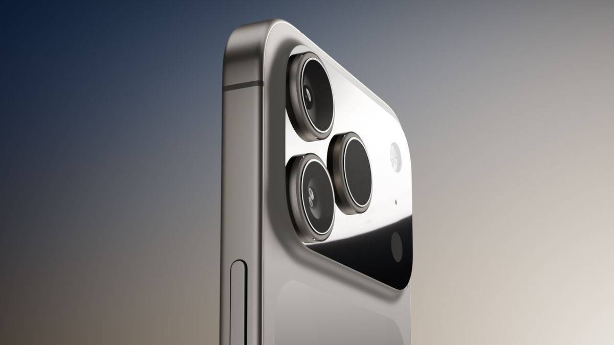 Close-up of the iPhone 17 Pro camera module on the back of the phone.